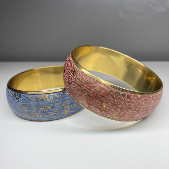 Vintage Brass Bangles Bracelets - Stacking Pair F… - image 8
