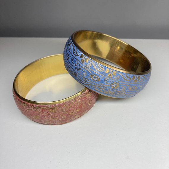 Vintage Brass Bangles Bracelets - Stacking Pair F… - image 7