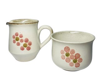 Vintage Denby Gypsy Milk Jug and Sugar Bowl,Retro 1970's Floral Stoneware Pottery