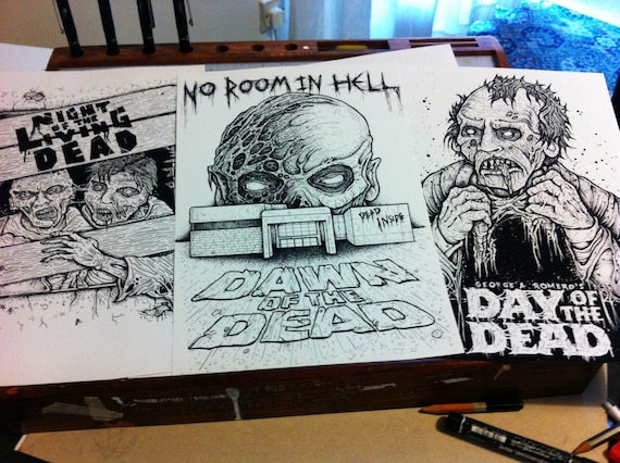 Living Dead Trilogy Black And White Prints Etsy