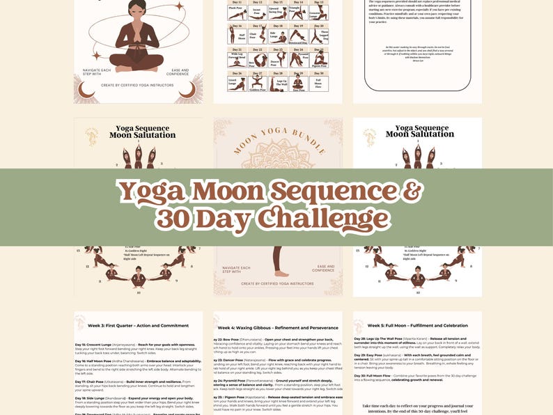 Yoga Bundle PDF Guide, Moon Yoga Sequence and 30 Day Challenge for