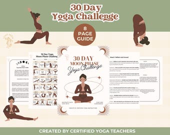 30 Day Yoga Challenge For Women's Self-care, Beginner Yoga Moon Sequence, 30 Days of Yoga Wellness Plan, Daily Exercise Routine For Stress