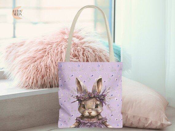 Lavender Bunny Tote Bag, Mama Tote Bag, Gift For Rabbit Lover, Lavender Lover, Cottagecore Tote, Wildflower Tote Bag, Animal Tote, Work Tote