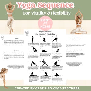 Yoga Printable Sequence, Yoga Exercises For Vitality & Flexibility, Beginner Yoga Workout Plan, Exercises For Busy Mom&#39;s, Yoga PDF Download