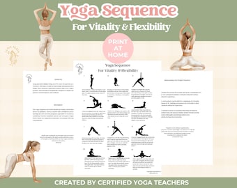 Yoga Printable Sequence, Yoga Exercises For Vitality & Flexibility, Beginner Yoga Workout Plan, Exercises For Busy Mom's, Yoga PDF Download