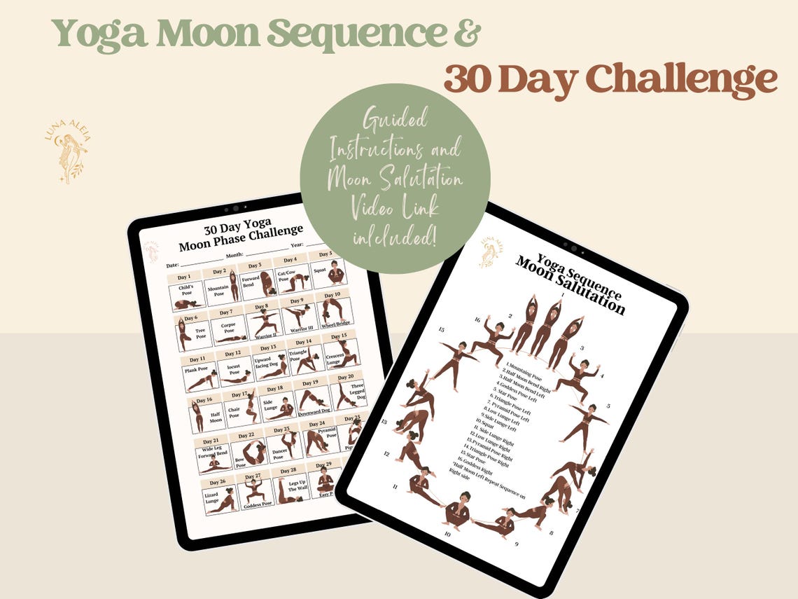 Yoga Bundle PDF Guide, Moon Yoga Sequence and 30 Day Challenge for