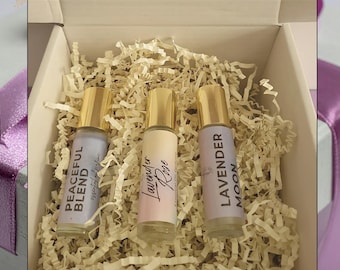 Christmas Gift Box For Her, Perfume Gift Set, Wellness Care Package, Essential Oil Perfume, Lavender Roll Essential Oil Blend Roller Bottle