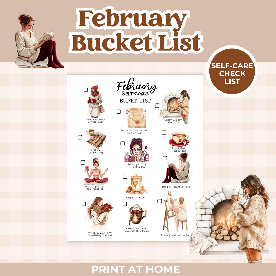 Feb Task List.pdf Printable February Bucket List, Self-care Checklist, Seasonal Journal ...