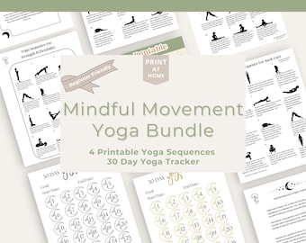 Mindful Movement Yoga Bundle With 4 Printable Sequences + 30 Day Habit Tracker, Yoga Mobility PDF Download, Wellness Routine For Busy Women