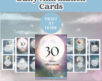 Moon Themed Printable Affirmation Cards, Mindfulness Affirmation Cards PDF, Vision Board Affirmation Card Deck For Women's Self-care
