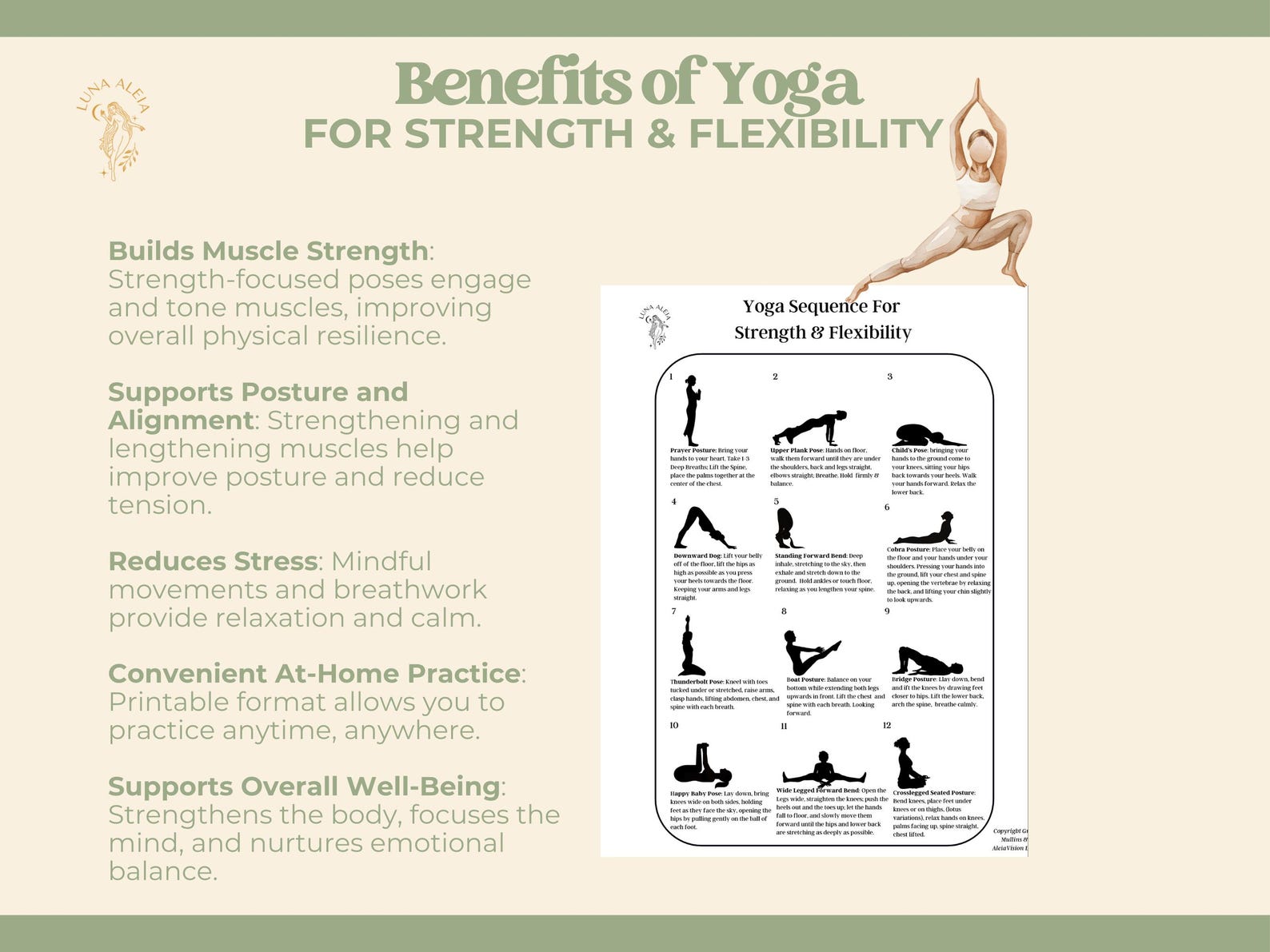 Beginner Yoga Sequence for Strength &amp; Flexibility, Yoga Printable Guide ...
