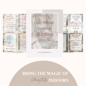 PDF-gids gezellige winter etherische oliën, recepten voor winterdiffusor, aromatherapiemelanges, e-boek etherische oliën, zelfzorg DIY, wellnessroutine