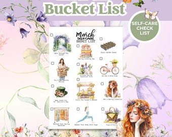 Printable March Bucket List, Spring Self-Care Checklist, Seasonal Journal, 30 Day Challenge, Daily Self-Care Task Tracker, Self love Planner