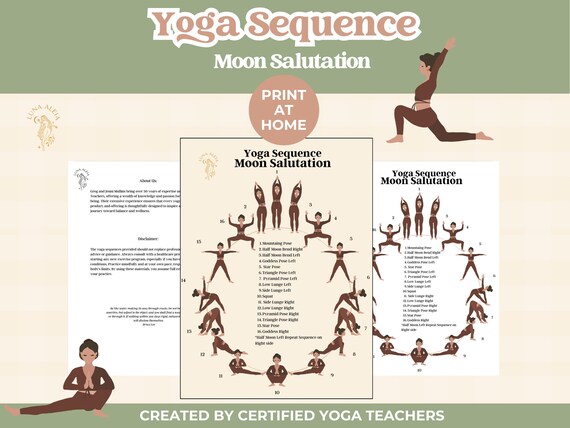 Beginner Yoga Moon Sequence, Moon Salutation To Calm Your Nervous System, Evening Yoga Printable, Yoga Routine For Sleep, Yoga PDF Download