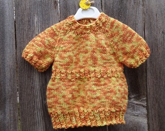 Hand Knitted Girl Sweater, Wool Sweater,  Tunic for Girl 1-2 Years, Short Sleeve Sweater, Ready to Ship, Winter Sweater for Girls, Hand Knit