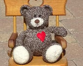 Stuffed  Bear, Brown Teddy Bear, Bear with Heart, Knitted  Bear, Stuffed Animal, Kids Toy, Wool  Bear, All Handmade, Ready to Ship