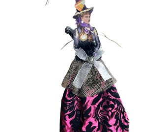 Victorian Dressed Lady Halloween Textile Fashion Paper Doll 3D Handmade Figurine