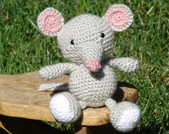 Mouse Doll, Amigurumi , Crochet Animal Toy, Nursery Decor, Baby Shower Gift, Stuffed Animal in Grey, Plush Toy, All Handmade, Ready to Ship
