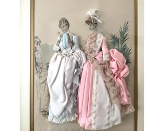 La Mode Illustree Shadow Box French Victorian Fashion 3D Fabric Dresses L19 W16