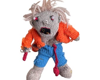 Handmade Zombie Halloween Decor Walking Dead Walkers Knitted Stuffed Doll New