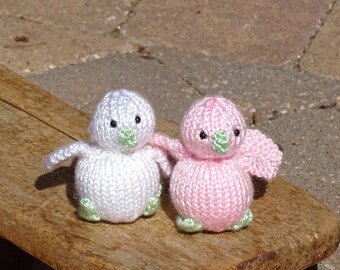 Pair of Chicks, Basket Gift, Easter Gift, Stuffed Chicks, Knit Chick, Handmade, Ready to Ship, White and Pink Chicks, Farm small Toys