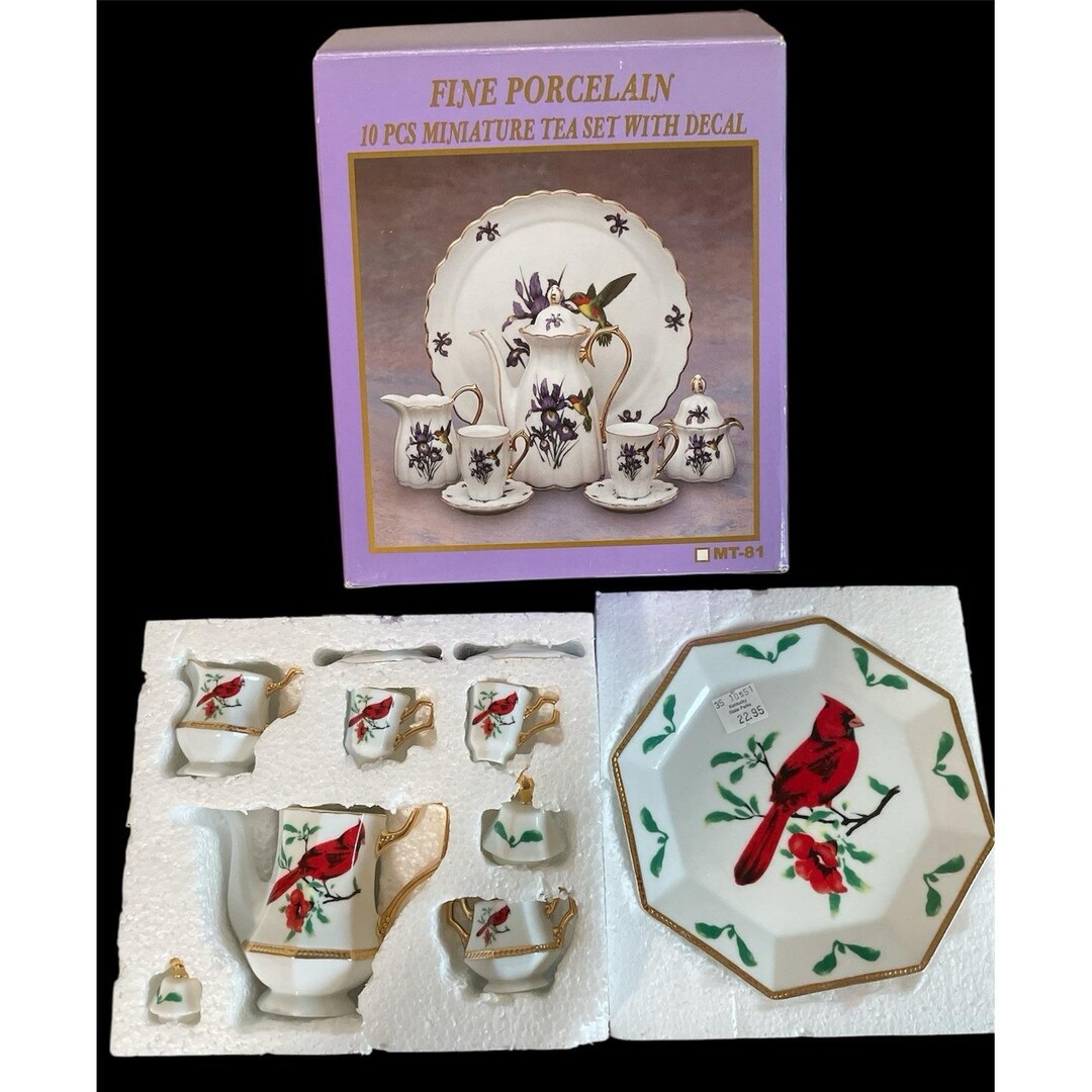 Fine Porcelain 10 Pcs Cardinal Miniature Tea Set With Decal Gold Trim ...
