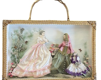 Vintage 3D Diorama Framed Scene Victorian Ladies Shadow Box Purse Miniature