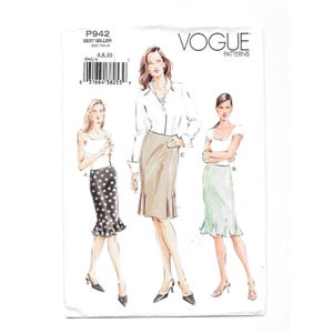 May include: Vogue Patterns P942 sewing pattern. The cover features illustrations of three women wearing different skirt and top combinations. The pattern includes sizes 6, 8, and 10. The Vogue logo is at the top right.