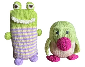 Handmade Baby Toys Green Stuffed Animals Penguin Monster Set of Two Plushies