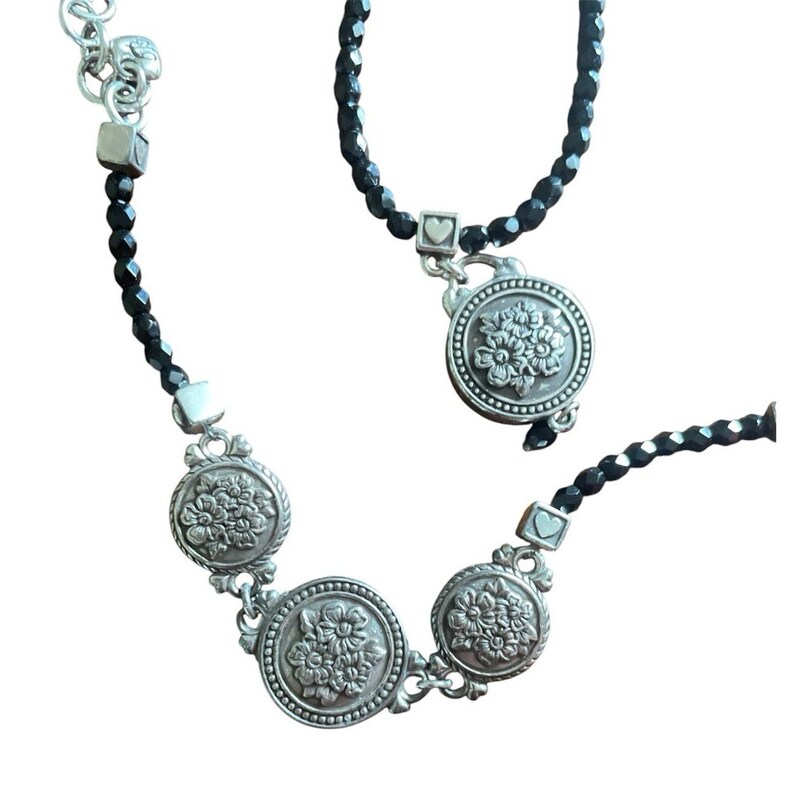 Vintage Brighton 1910 Jet Set Necklace Bracelet Black Bead Reversible with Box afbeelding 11