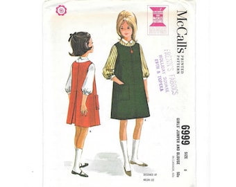 McCall's 6999 Girls' Jumper Blouse Size 8 Sewing Pattern Year 1963 Uncut Vintage