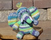 Elephant, Stuffed Animal, Knitted Elephant, Baby Toy, Safari Elephant, Stuffed Elephant, Ready to Ship, Baby Shower Gift, Blue Toy