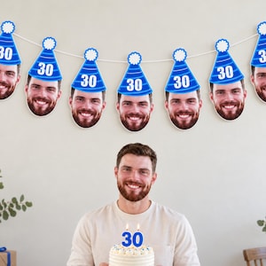 Custom Face Banner, Birthday Banner, 30th Birthday, 40th Birthday, 50th Birthday, Big Face Cut Out, Face Banner, Birthday Hat, Face Garland