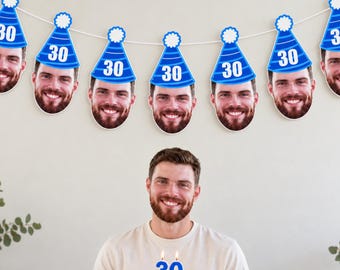 Custom Face Banner, Birthday Banner, 30th Birthday, 40th Birthday, 50th Birthday, Big Face Cut Out, Face Banner, Birthday Hat, Face Garland