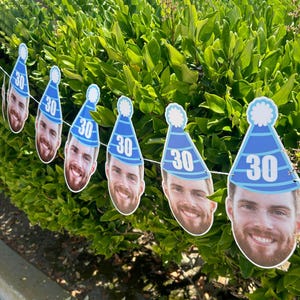 Custom Face Banner, Birthday Banner, 30th Birthday, 40th Birthday, 50th Birthday, Big Face Cut Out, Face Banner, Birthday Hat, Face Garland
