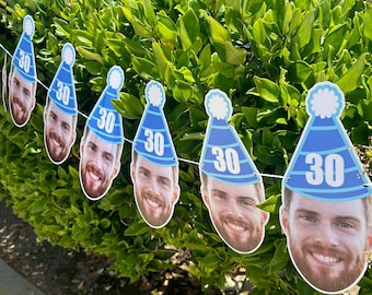 Custom Face Banner, Birthday Banner, 30th Birthday, 40th Birthday, 50th Birthday, Big Face Cut Out, Face Banner, Birthday Hat, Face Garland