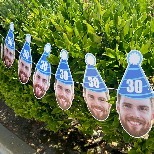 Custom Face Banner, Birthday Banner, 30th Birthday, 40th Birthday, 50th Birthday, Big Face Cut Out, Face Banner, Birthday Hat, Face Garland