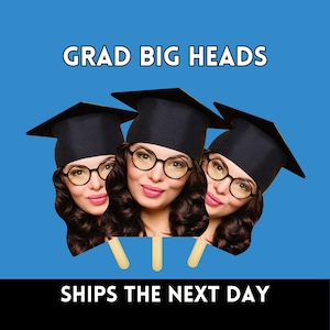 Graduación 2026: Cabezas grandes en un palo, Cara en un palo, Abanico de graduación, Clase de 2026, Letrero recortable de cabeza grande, Regalo para graduado