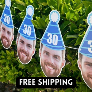 Custom Face Banner, Birthday Banner, 30th Birthday, 40th Birthday, 50th Birthday, Big Face Cut Out, Face Banner, Birthday Hat, Gift for Kid
