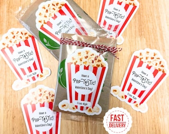 Valentine's Popcorn Stickers, Personalized Kids Valentine's Day Sticker, Custom Popcorn Sticker, Popcorn Bag Sticker, Valentine's Day Labels