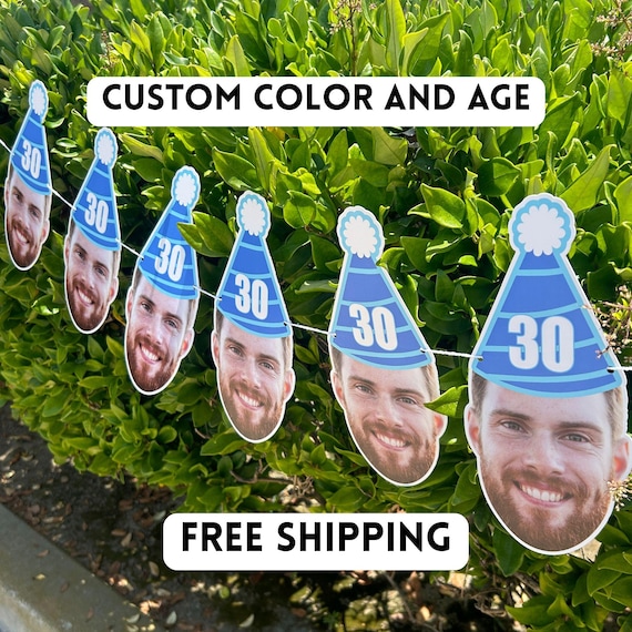 Custom Face Banner, Birthday Banner, 30th Birthday, 40th Birthday, 50th Birthday, Big Face Cut Out, Face Banner, Birthday Hat, Face Garland