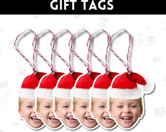 Personalized Face Christmas Gift Tag, Santa Hat Holiday Decor