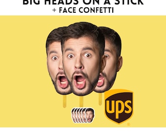 Custom Big Heads on a Stick: Party Photo Props + Face Confetti