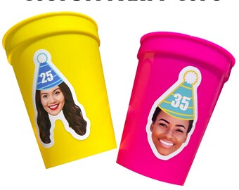 Birthday Party Cups, Personalized Party Cup, Personalized 21st Birthday Cups, Milestone Birthday, Face Birthday Party Cup, 40th Birthday