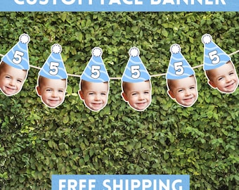 Birthday Banner for Kids, Custom Face Banner, Personalized Party Decorations, 1st Birthday, 2nd Birthday, 3rd Birthday, 5th Birthday