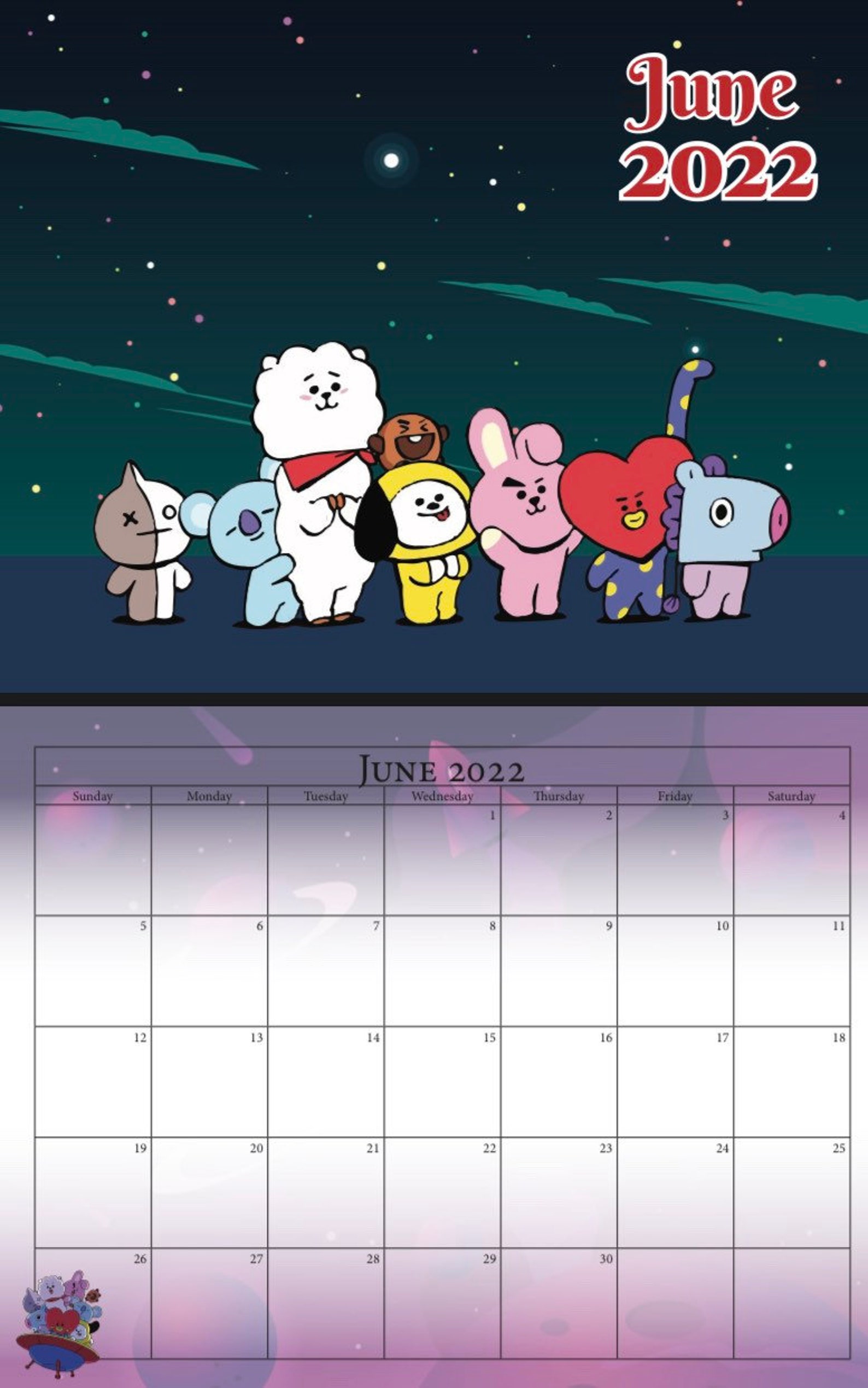 BT21 Calendar 2022 My Universe Theme Etsy New Zealand