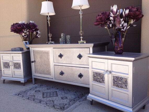 Soldmetallic Silver Hand Painted Dresser Night Stands Etsy