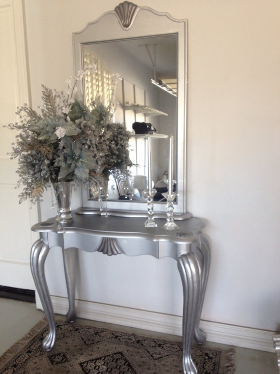 Soldsold Metallic Silver Entry Table And Mirror Etsy