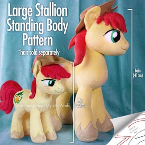 DIY Large Stallion Pony - 2 Sizes! 16in + Beanie - Plush Sewing Pattern -INTERMEDIATE- Hair sold Separately
