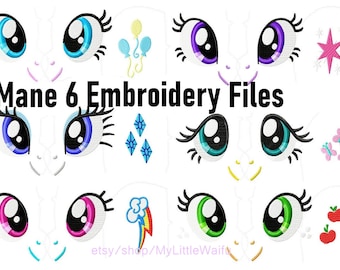 DIY Eye and Cutie Mark Beanie y grandes archivos de máquina Embriodery - Set of Mane 6